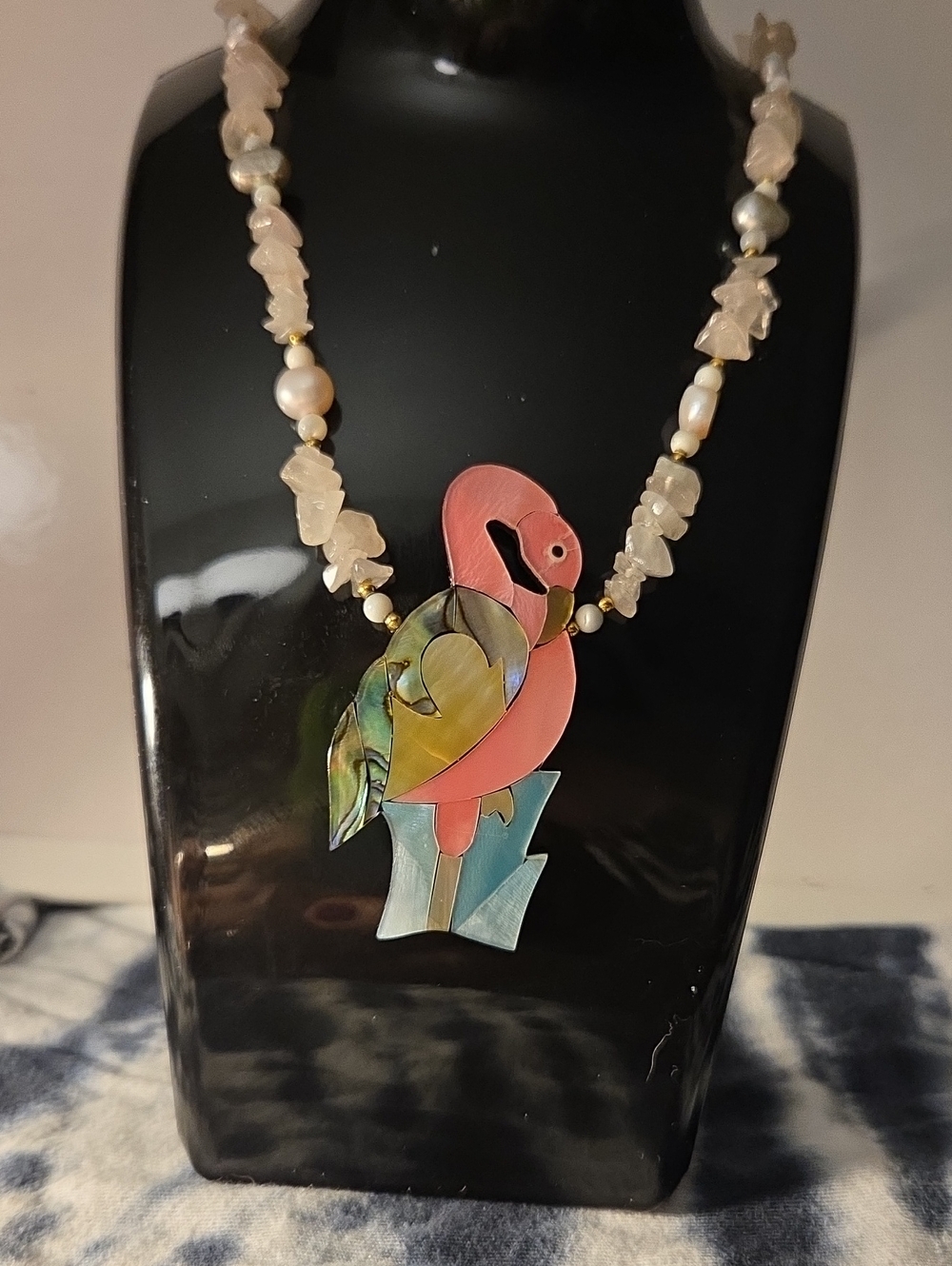 Multicolor Flamingo Pendant Necklace with Shell Bead Accents